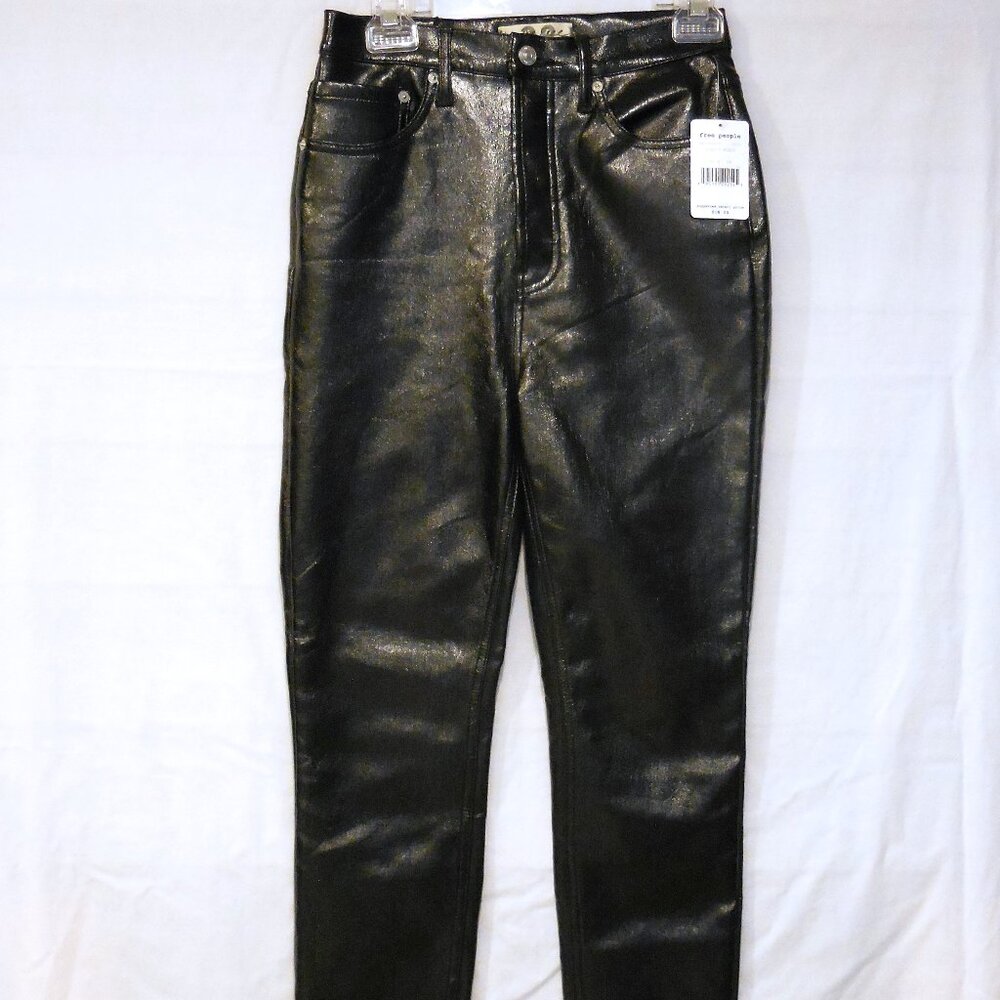 We The Free by Free People - Faux Leather Slim Pants Liquid Black - Size 28
